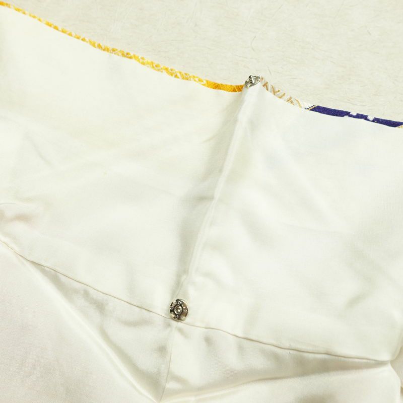 小紋 しつけ糸付き 綸子 正絹 古典柄 袷仕立て 身丈155.5cm 裄丈67.5cm 箔 金彩 着物 クリーム_画像18