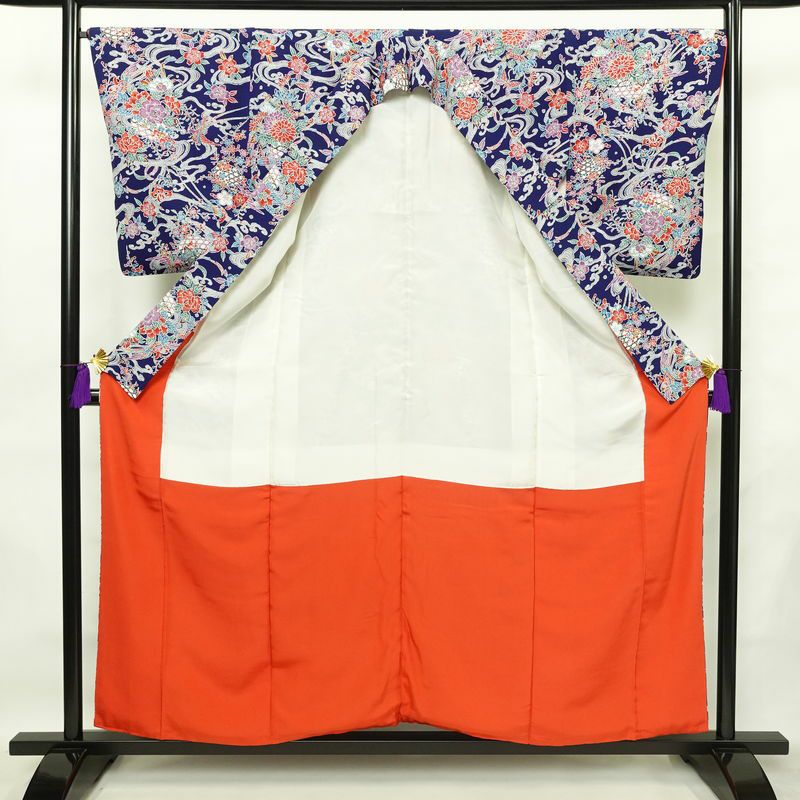 小紋 良品 縮緬 総柄 正絹 袷仕立て 身丈158cm 裄丈67.5cm 着物 青・紺_画像3