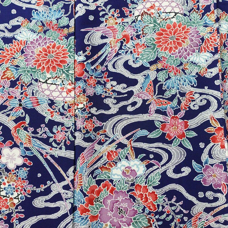 小紋 良品 縮緬 総柄 正絹 袷仕立て 身丈158cm 裄丈67.5cm 着物 青・紺_画像6