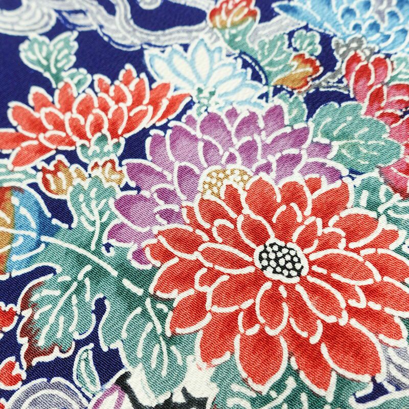 小紋 良品 縮緬 総柄 正絹 袷仕立て 身丈158cm 裄丈67.5cm 着物 青・紺_画像9