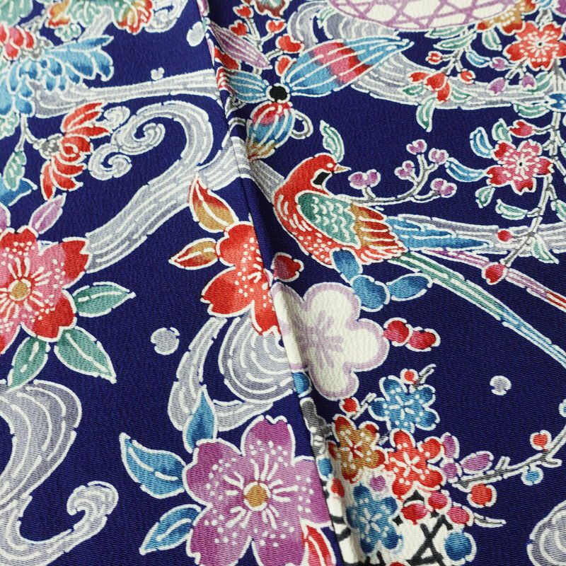 小紋 良品 縮緬 総柄 正絹 袷仕立て 身丈158cm 裄丈67.5cm 着物 青・紺_画像10