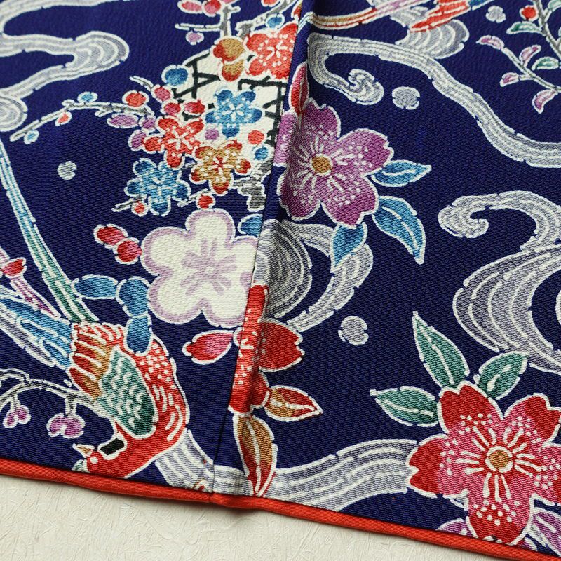 小紋 良品 縮緬 総柄 正絹 袷仕立て 身丈158cm 裄丈67.5cm 着物 青・紺_画像11