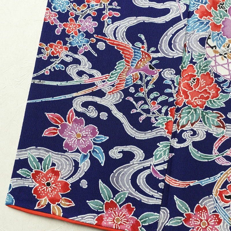 小紋 良品 縮緬 総柄 正絹 袷仕立て 身丈158cm 裄丈67.5cm 着物 青・紺_画像12