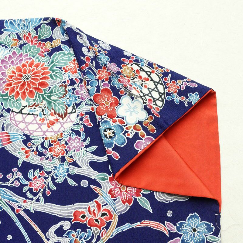 小紋 良品 縮緬 総柄 正絹 袷仕立て 身丈158cm 裄丈67.5cm 着物 青・紺_画像14