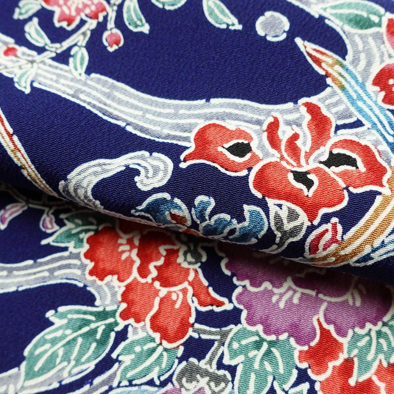 小紋 良品 縮緬 総柄 正絹 袷仕立て 身丈158cm 裄丈67.5cm 着物 青・紺_画像20