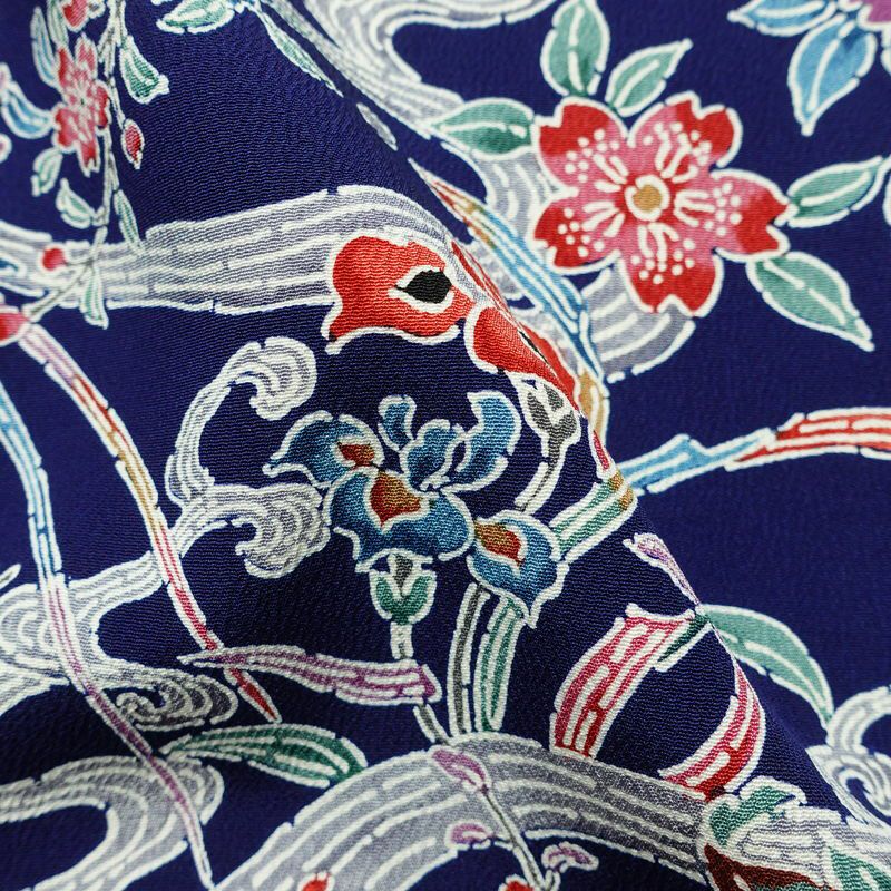 小紋 良品 縮緬 総柄 正絹 袷仕立て 身丈158cm 裄丈67.5cm 着物 青・紺_画像21