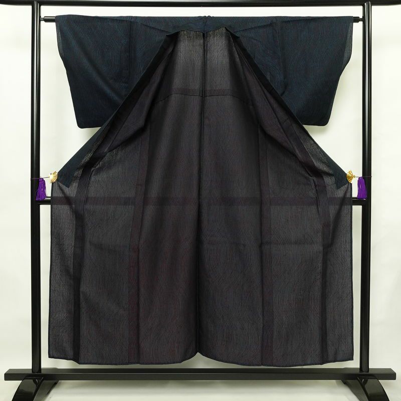 盛夏 良品 正絹 流水・波柄 単衣仕立て 身丈154.5cm 裄丈63cm 着物 青・紺_画像3