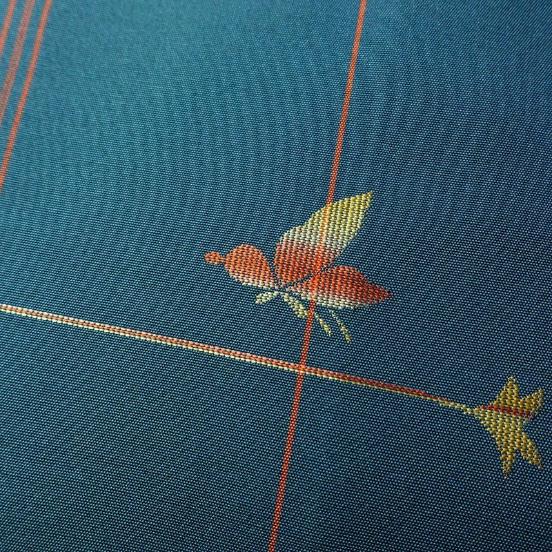 紬 美品 しつけ糸付き セット品 正絹 蝶・昆虫柄 袷仕立て 身丈161cm 裄丈67cm 着物 青・紺_画像10