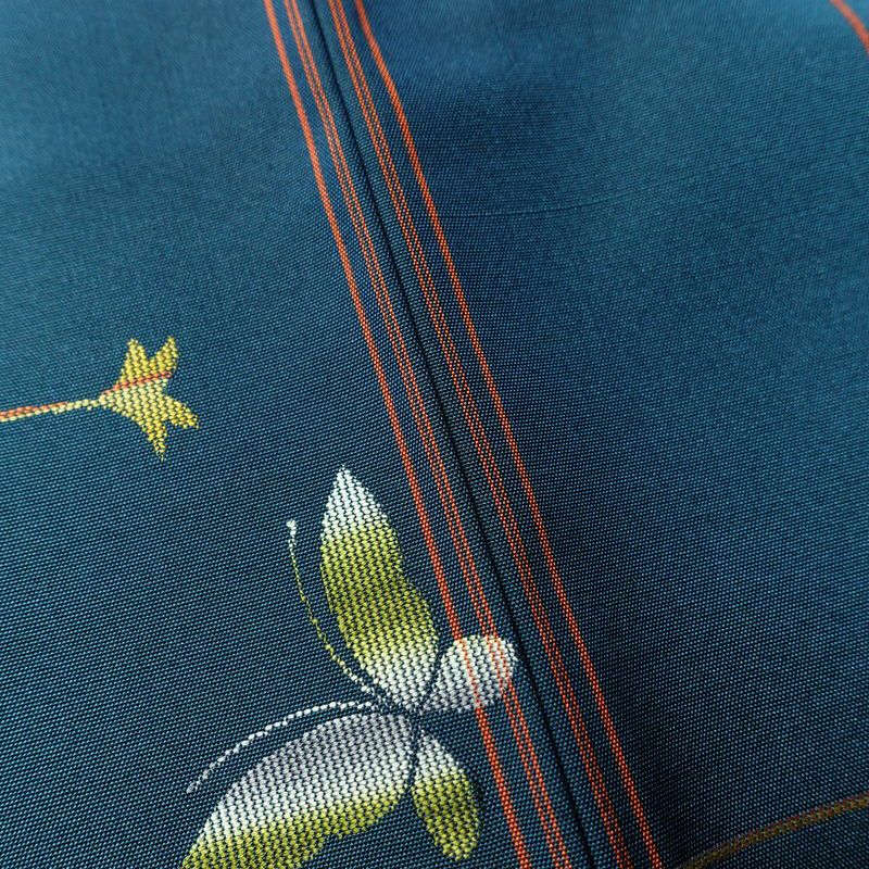 紬 美品 しつけ糸付き セット品 正絹 蝶・昆虫柄 袷仕立て 身丈161cm 裄丈67cm 着物 青・紺_画像11