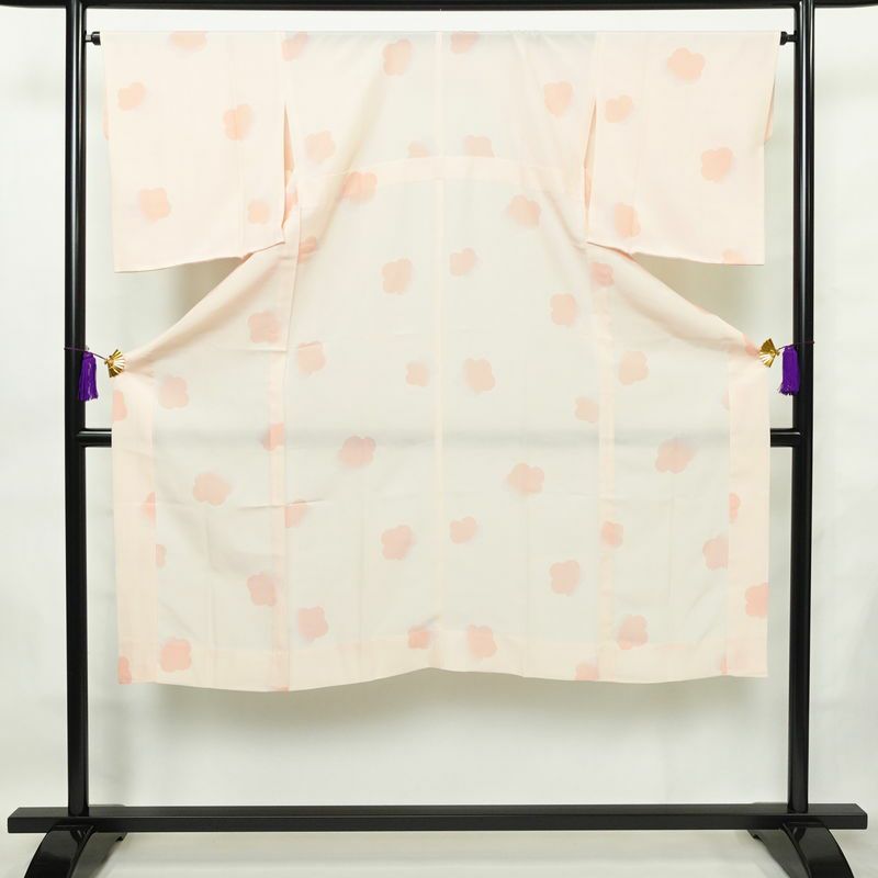 長襦袢 美品 しつけ糸付き 縮緬 正絹 花柄 袖無双・胴抜き 身丈134.5cm 裄丈65.5cm ピンク_画像1