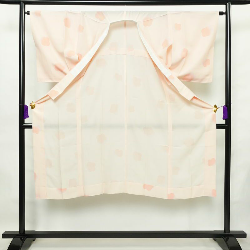 長襦袢 美品 しつけ糸付き 縮緬 正絹 花柄 袖無双・胴抜き 身丈134.5cm 裄丈65.5cm ピンク_画像3