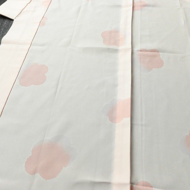 長襦袢 美品 しつけ糸付き 縮緬 正絹 花柄 袖無双・胴抜き 身丈134.5cm 裄丈65.5cm ピンク_画像5