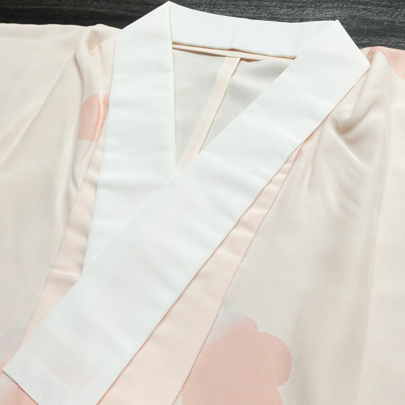 長襦袢 美品 しつけ糸付き 縮緬 正絹 花柄 袖無双・胴抜き 身丈134.5cm 裄丈65.5cm ピンク_画像15