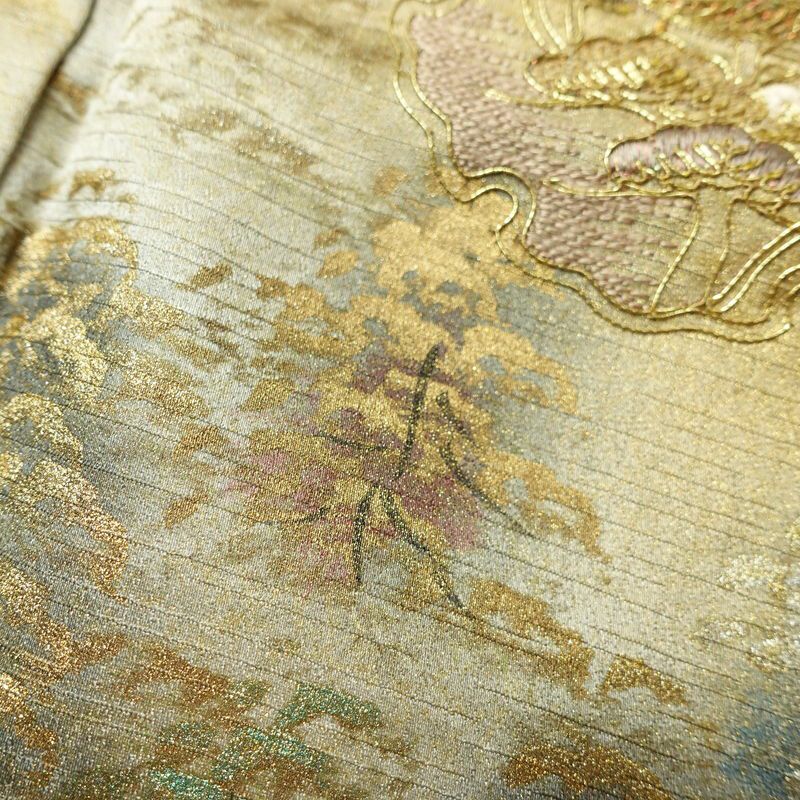 付け下げ 正絹 風景柄 袷仕立て 身丈157cm 裄丈65.5cm 箔 金彩 金糸 フォーマル 着物 ベージュ_画像8