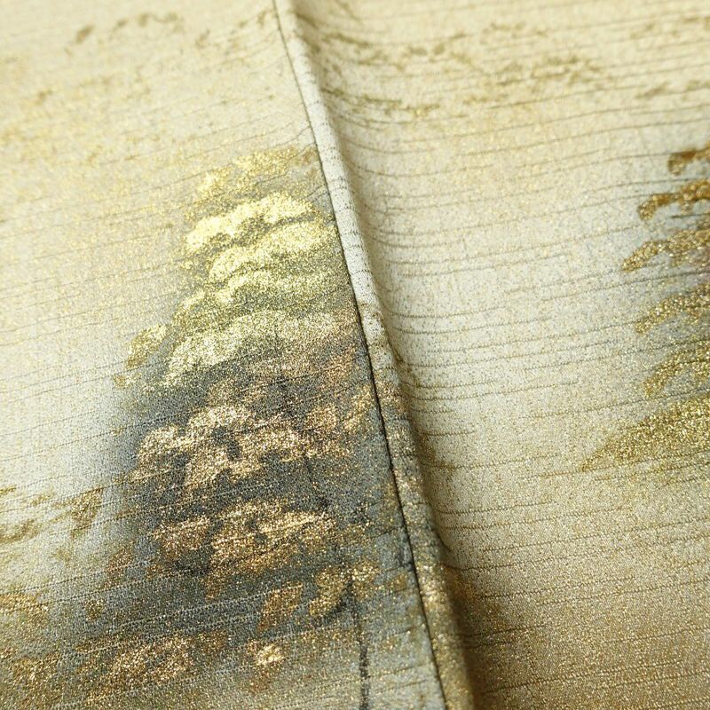 付け下げ 正絹 風景柄 袷仕立て 身丈157cm 裄丈65.5cm 箔 金彩 金糸 フォーマル 着物 ベージュ_画像10