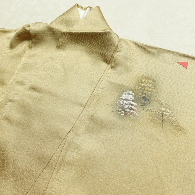 付け下げ 正絹 風景柄 袷仕立て 身丈157cm 裄丈65.5cm 箔 金彩 金糸 フォーマル 着物 ベージュ_画像17