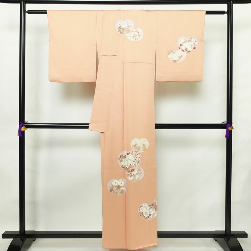 訪問着 良品 正絹 木の葉・植物柄 袷仕立て 身丈156.5cm 裄丈65.5cm 刺繍 フォーマル 着物 ピンク_画像2