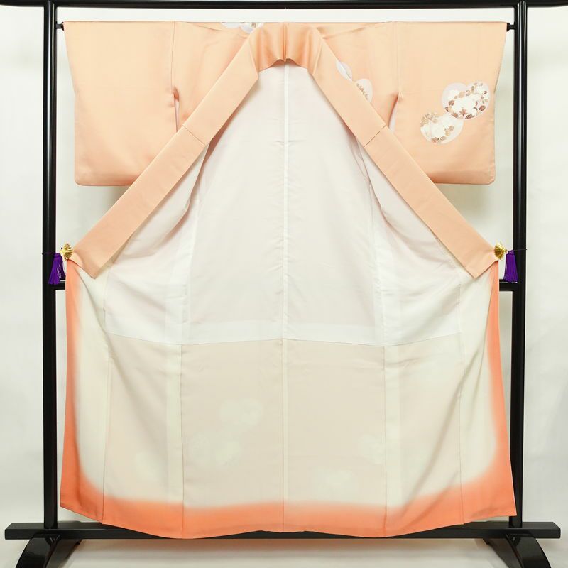 訪問着 良品 正絹 木の葉・植物柄 袷仕立て 身丈156.5cm 裄丈65.5cm 刺繍 フォーマル 着物 ピンク_画像3