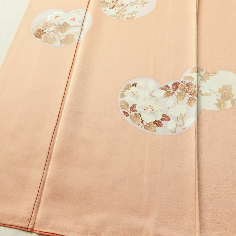 訪問着 良品 正絹 木の葉・植物柄 袷仕立て 身丈156.5cm 裄丈65.5cm 刺繍 フォーマル 着物 ピンク_画像4