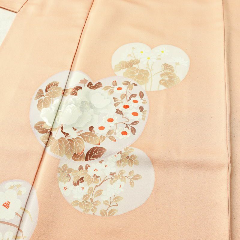 訪問着 良品 正絹 木の葉・植物柄 袷仕立て 身丈156.5cm 裄丈65.5cm 刺繍 フォーマル 着物 ピンク_画像5