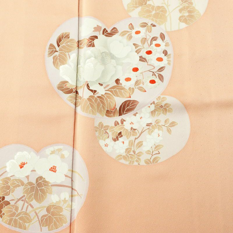 訪問着 良品 正絹 木の葉・植物柄 袷仕立て 身丈156.5cm 裄丈65.5cm 刺繍 フォーマル 着物 ピンク_画像6