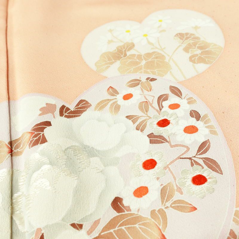 訪問着 良品 正絹 木の葉・植物柄 袷仕立て 身丈156.5cm 裄丈65.5cm 刺繍 フォーマル 着物 ピンク_画像7