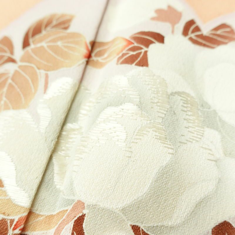 訪問着 良品 正絹 木の葉・植物柄 袷仕立て 身丈156.5cm 裄丈65.5cm 刺繍 フォーマル 着物 ピンク_画像8