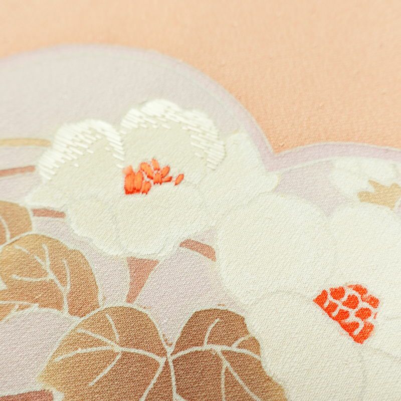 訪問着 良品 正絹 木の葉・植物柄 袷仕立て 身丈156.5cm 裄丈65.5cm 刺繍 フォーマル 着物 ピンク_画像10