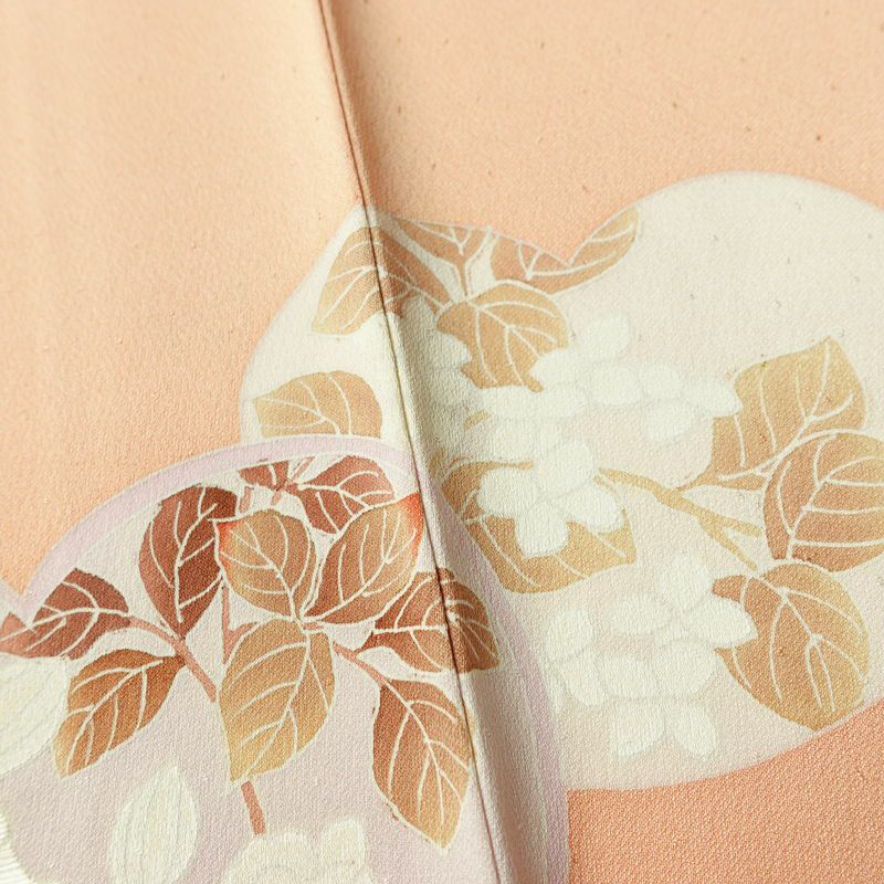 訪問着 良品 正絹 木の葉・植物柄 袷仕立て 身丈156.5cm 裄丈65.5cm 刺繍 フォーマル 着物 ピンク_画像11