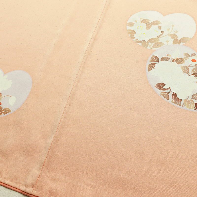 訪問着 良品 正絹 木の葉・植物柄 袷仕立て 身丈156.5cm 裄丈65.5cm 刺繍 フォーマル 着物 ピンク_画像12