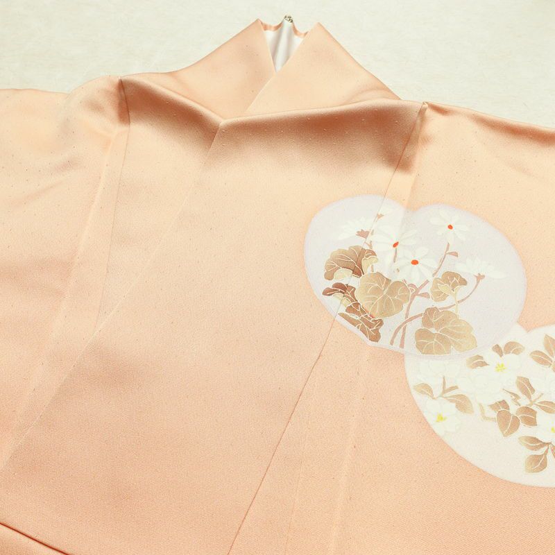 訪問着 良品 正絹 木の葉・植物柄 袷仕立て 身丈156.5cm 裄丈65.5cm 刺繍 フォーマル 着物 ピンク_画像16