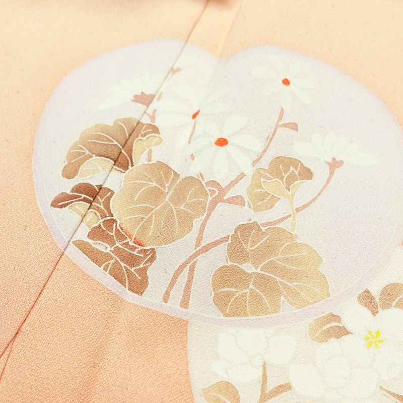 訪問着 良品 正絹 木の葉・植物柄 袷仕立て 身丈156.5cm 裄丈65.5cm 刺繍 フォーマル 着物 ピンク_画像17