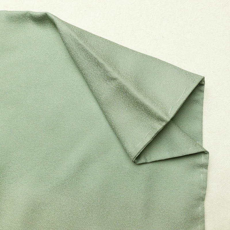 付け下げ 美品 しつけ糸付き 正絹 木の葉・植物柄 袷仕立て 身丈158cm 裄丈65cm 刺繍 共八掛 フォーマル 着物 緑・うぐいす色_画像15