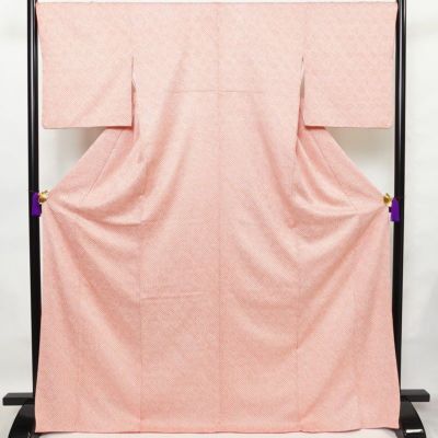 小紋 良品 絞り 総絞り 正絹 古典柄 袷仕立て 身丈172cm 裄丈69cm 着物 ピンク