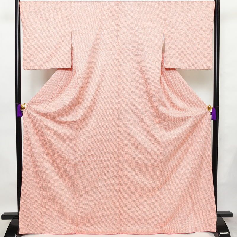 小紋 良品 絞り 総絞り 正絹 古典柄 袷仕立て 身丈172cm 裄丈69cm 着物 ピンク_画像1