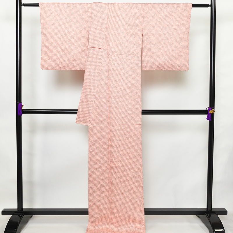 小紋 良品 絞り 総絞り 正絹 古典柄 袷仕立て 身丈172cm 裄丈69cm 着物 ピンク_画像2