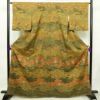 小紋 良品 しつけ糸付き 総柄 付下小紋 正絹 木の葉・植物柄 袷仕立て 身丈165.5cm 裄丈65.5cm 金彩 着物 黄・黄土色_画像1