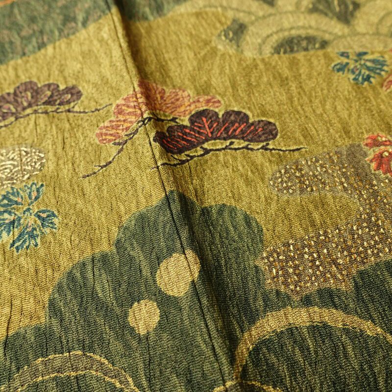 小紋 良品 しつけ糸付き 総柄 付下小紋 正絹 木の葉・植物柄 袷仕立て 身丈165.5cm 裄丈65.5cm 金彩 着物 黄・黄土色_画像10