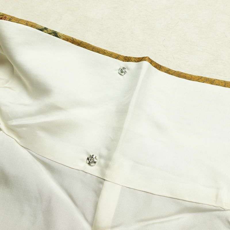 小紋 良品 しつけ糸付き 総柄 付下小紋 正絹 木の葉・植物柄 袷仕立て 身丈165.5cm 裄丈65.5cm 金彩 着物 黄・黄土色_画像19