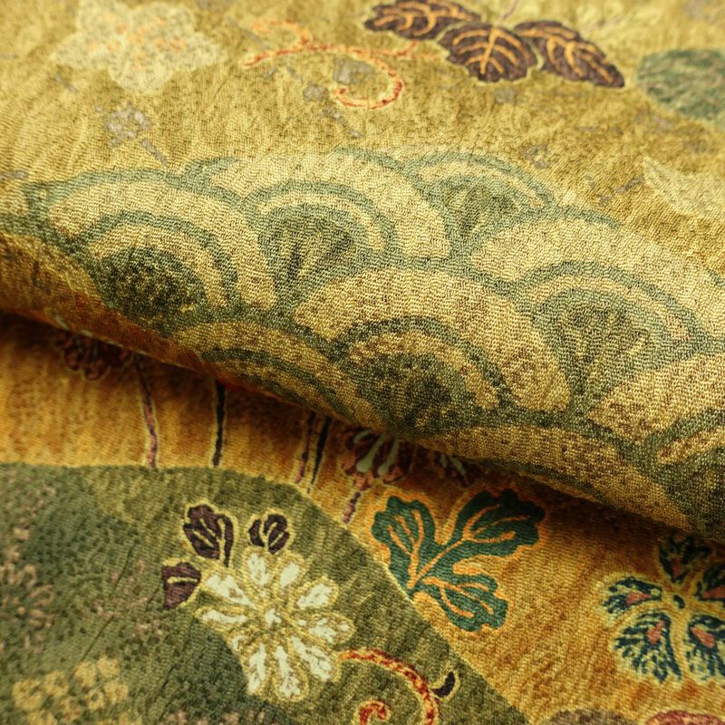 小紋 良品 しつけ糸付き 総柄 付下小紋 正絹 木の葉・植物柄 袷仕立て 身丈165.5cm 裄丈65.5cm 金彩 着物 黄・黄土色_画像20