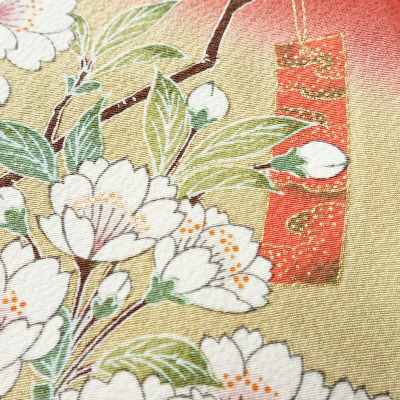 振袖 縮緬 正絹 花柄 袷仕立て 身丈159.5cm 裄丈65.5cm 箔 金彩 フォーマル 二十歳 着物 赤・朱_画像8