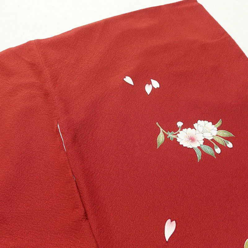 振袖 縮緬 正絹 花柄 袷仕立て 身丈159.5cm 裄丈65.5cm 箔 金彩 フォーマル 二十歳 着物 赤・朱_画像16