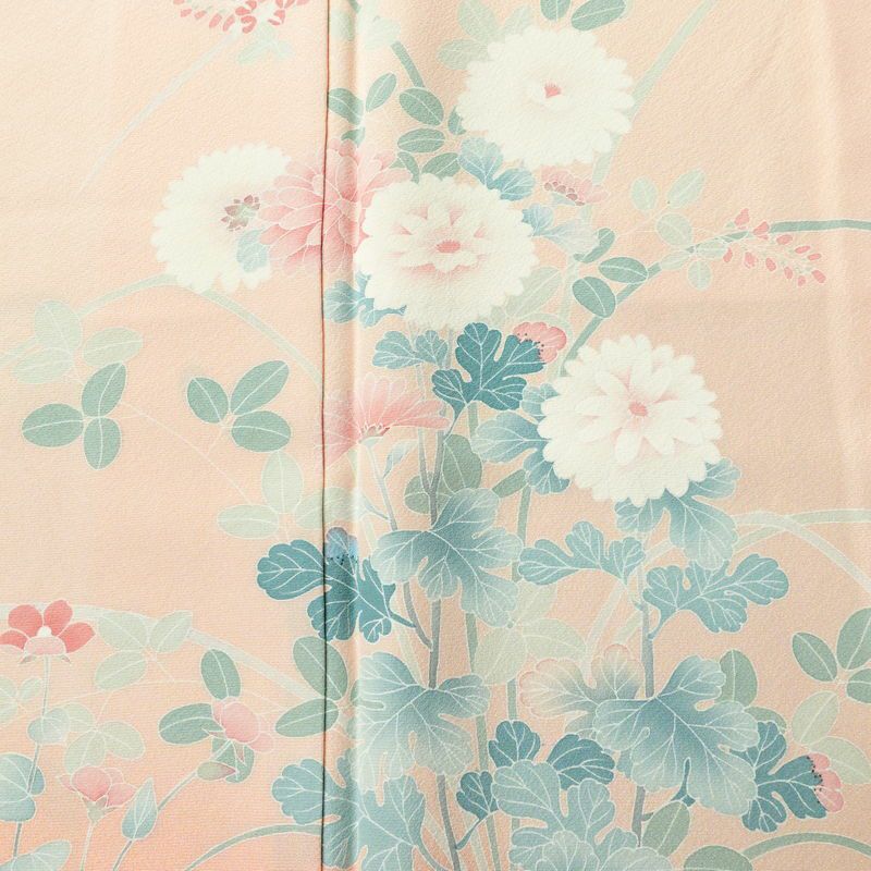 訪問着 加賀友禅 良品 落款入り 浜ちりめん 縮緬 正絹 花柄 袷仕立て 身丈160.5cm 裄丈65cm 一部しつけ糸付き 共八掛 フォーマル 着物 ピンク_画像5