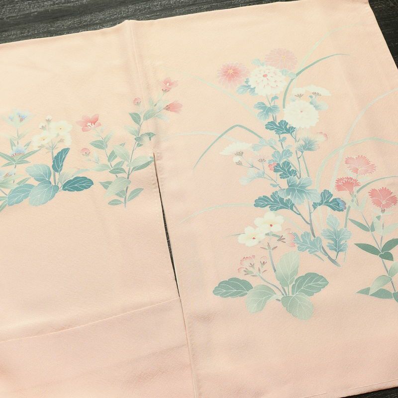 訪問着 加賀友禅 良品 落款入り 浜ちりめん 縮緬 正絹 花柄 袷仕立て 身丈160.5cm 裄丈65cm 一部しつけ糸付き 共八掛 フォーマル 着物 ピンク_画像14