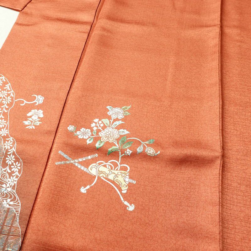 付け下げ 良品 正絹 古典柄 袷仕立て 身丈164.5cm 裄丈68cm 箔 フォーマル 着物 橙_画像5