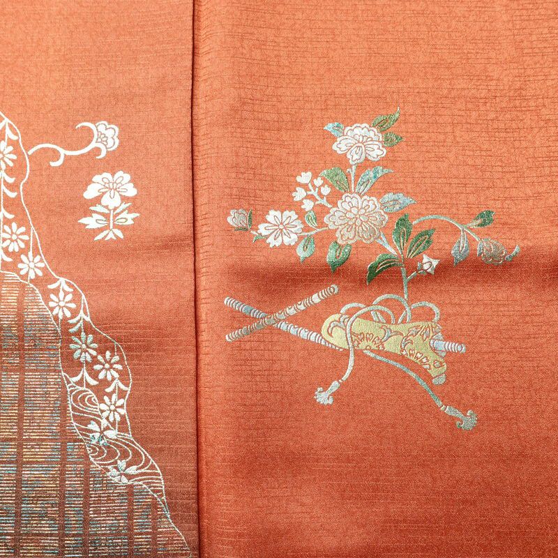 付け下げ 良品 正絹 古典柄 袷仕立て 身丈164.5cm 裄丈68cm 箔 フォーマル 着物 橙_画像6