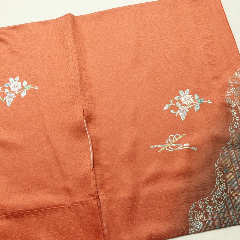 付け下げ 良品 正絹 古典柄 袷仕立て 身丈164.5cm 裄丈68cm 箔 フォーマル 着物 橙_画像14