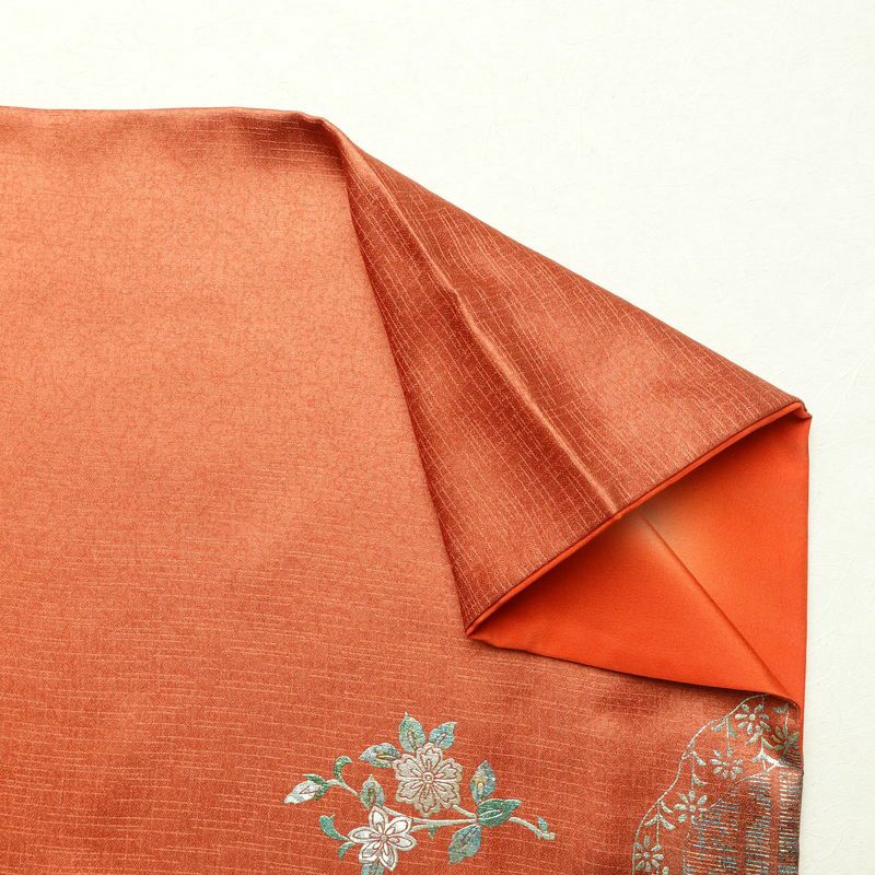 付け下げ 良品 正絹 古典柄 袷仕立て 身丈164.5cm 裄丈68cm 箔 フォーマル 着物 橙_画像15