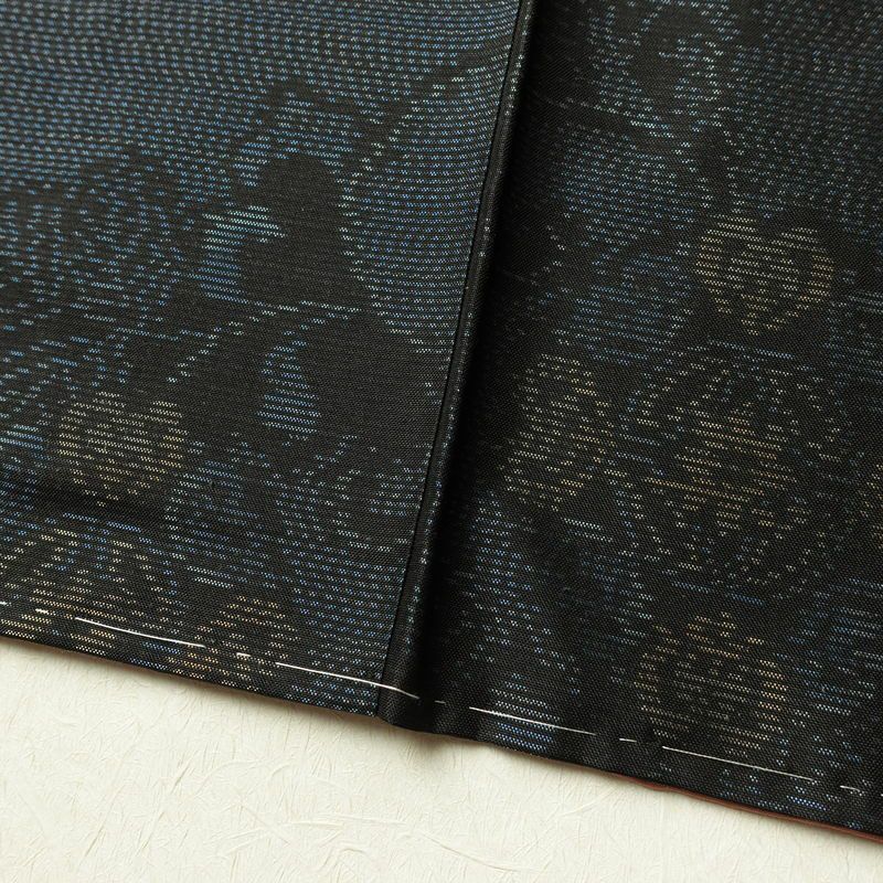 大島紬 良品 証紙なし しつけ糸付き 正絹 木の葉・植物柄 袷仕立て 身丈159cm 裄丈63.5cm 着物 青・紺_画像11