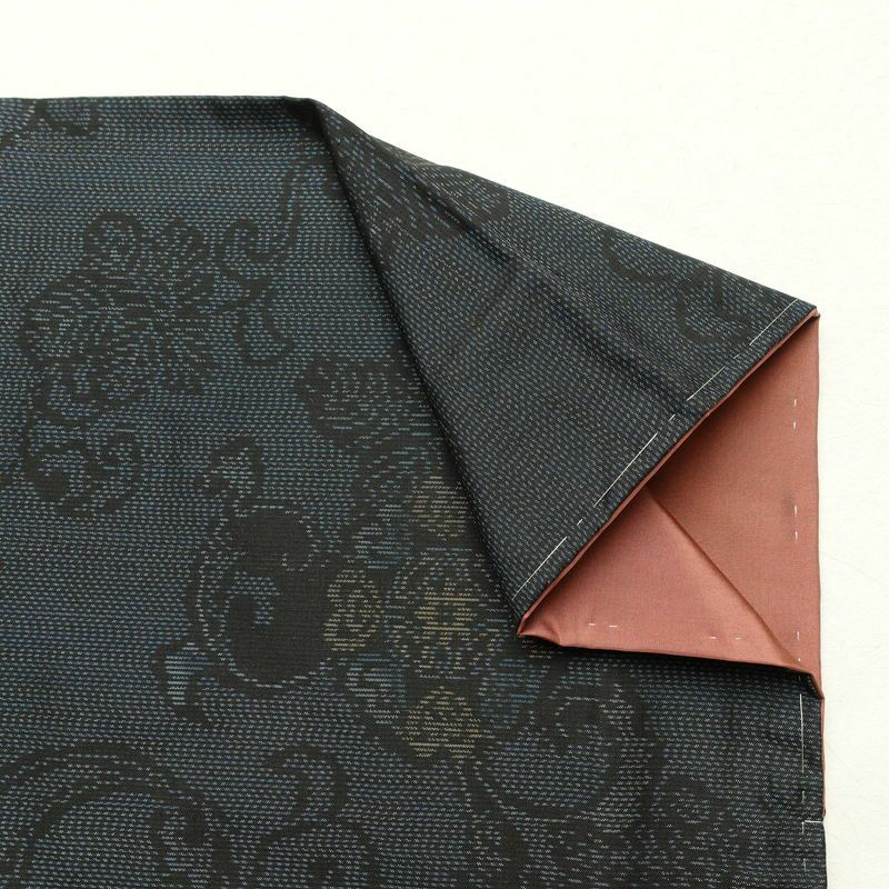 大島紬 良品 証紙なし しつけ糸付き 正絹 木の葉・植物柄 袷仕立て 身丈159cm 裄丈63.5cm 着物 青・紺_画像14